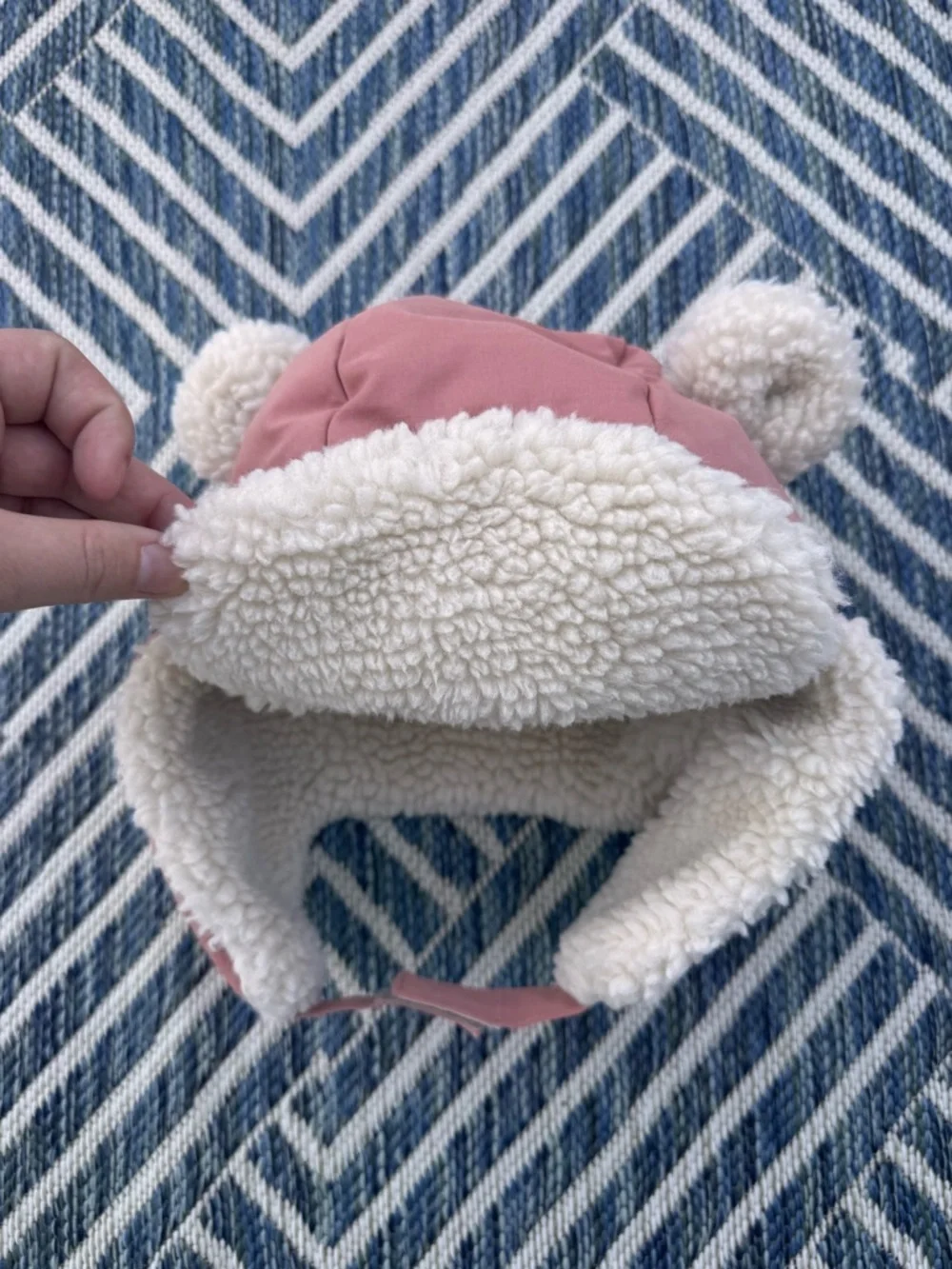 Kids Pink Sherpa-Lined Earflap Hat with Pom Poms